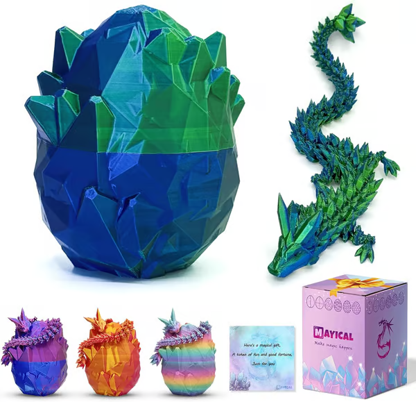 12" 3D Printed Dragon Egg Set with Gift Box & Card, Easter Eggs Mythical Dragon Eggs with Dragon Inside